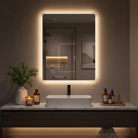 HOMCOM Oglindă de Baie cu LED 60x80 cm, 3 Culori de Lumină, Intensitate Reglabilă, Antiaburire, Comandă Tactilă, Memorie | Aosom Romania