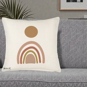 Perna Decorativa Boho Rainbow Sun, 40x40 cm, Crem Reliefat, Husa Detasabila, Perna Inclusa, BEKZ®