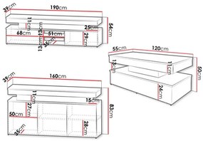 Set mobilier living Lesteralo I (alb + alb lucios) (cu iluminat LED). 1105961