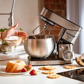 Mixer planetar Techwood TRO-1050, 1000W, 5 litri, 6 viteze, Pulse, 3 accesorii, Inox