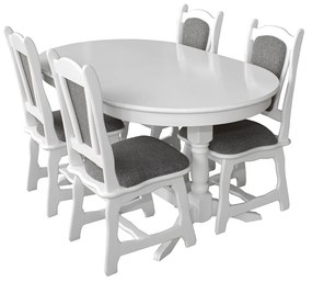Set masa extensibila cu 4 scaune EUROPA, lemn masiv, ovala, alb, 160 240x90x70 cm