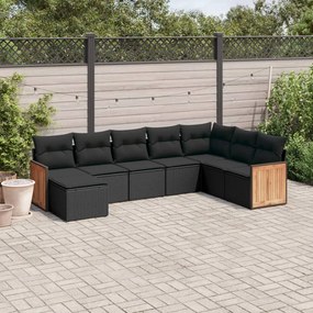 3260326 vidaXL Set mobilier de grădină cu perne, 8 piese, negru, poliratan
