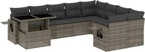 vidaXL Set mobilier de grădină cu perne, 10 piese, gri, poliratan