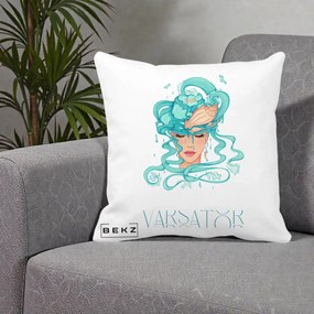 Perna Personalizata Zodiac Varsator Cowgirl, 40x40 cm, Alba Mata, Husa Detasabila, Perna Inclusa, BEKZ®