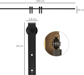 HOMCOM Set complet pentru ușă culisantă de 200 cm cu ghidaj pe podea, șină pentru ușă culisantă, role de alunecare, kit pentru ușă dublă din oțel carbon | Aosom Romania