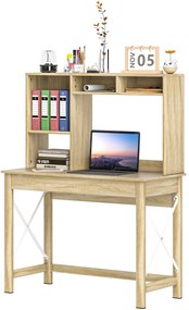 HOMCOM Birou cu depozitare birou bibliotecă din lemn cu rafturi și blat mare pentru spații mici, aspect stejar | Aosom Romania