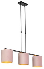 Lampă suspendată cu abajururi din catifea roz cu auriu 20cm - Combi 3 Deluxe