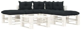 Set mobilier de gradina din paleti cu perne antracit, 6 piese, lemn Antracit si alb, 1
