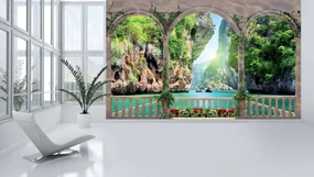 Fototapet - Privire din terasă spre tunel din piatră (152,5x104 cm), în 8 de alte dimensiuni noi