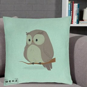 Perna Decorativa Bufnita Kawaii pe Creanga, 40x40 cm, Verde Menta, Husa Detasabila, Perna Inclusa, BEKZ®