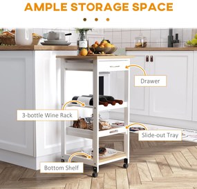 HOMCOM Serviciu de servire dulap de bucătărie cu rotile 2 rafturi, tavă detașabilă, sertar lemn de pin alb stejar luminos | Aosom Romania