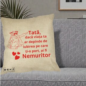 Cadou pentru Tata - Perna Personalizata Tata Nemuritor cu Fetita, 40x40 cm, Crem, Husa Detasabila, Perna Inclusa, BEKZ®