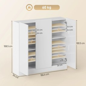 HOMCOM Dulap de Pantofi pentru 25-30 de Pantofi cu Uși Amortizate, Alb Lucios | Aosom Romania