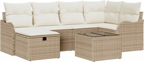 vidaXL Set de canapele pentru grădină cu pernă 7 pcs Bej Rattan poli