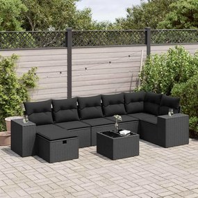 3325711 vidaXL Set mobilier de grădină cu perne, 8 piese, negru, poliratan