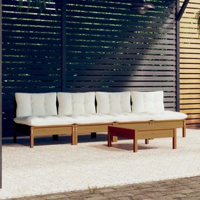 3096133 vidaXL Set mobilier grădină cu perne crem, 5 piese, lemn de pin