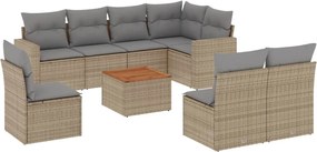 vidaXL Set canapele de grădină, 9 piese, cu perne, bej, poliratan