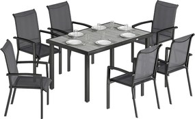 Outsunny Set Masă și Scaune pentru Grădină, Set pentru Luat Masa în Aer Liber 7 piese, Gri | Aosom Romania
