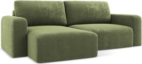 Colțar verde extensibil/cu spațiu de depozitare cu tapițerie din chenille (cu colț pe partea stângă/cu șezlong) Kona – Makamii