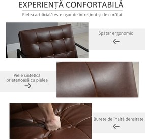 Fotoliu Stil Industrial Matlasat cu Nasturi, Mobilier Modern Fotoliu scaun din metal si PU, 62x74x78cm Maro HOMCOM | Aosom RO