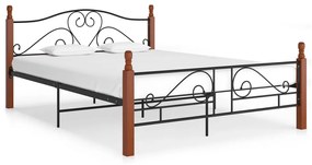Cadru de pat, negru, 140x200 cm, metal black and dark wood, 140 x 200 cm