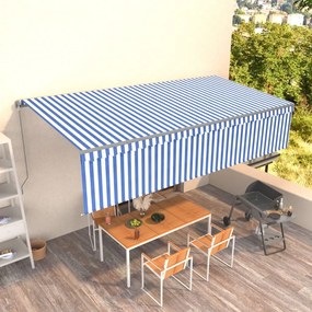 vidaXL Copertină retractabilă manual cu stor, albastru&amp;alb, 6x3 m
