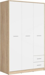 Dulap NEPO PLUS, alb/stejar sonoma, PAL, cu 3 usi si 2 sertare, 119x55