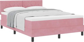 vidaXL Pat cu arcuri cu saltea cu headboard Roz 160 x 200 cm Catifea