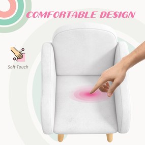 ZONEKIZ Fotoliu pentru copii cu brațe în formă de nor, cu picioare înclinate și material textil, 46 x 51 x 55 cm, alb | Aosom Romania