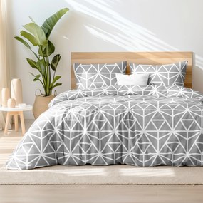 Goldea lenjerie de pat 100% bumbac - forme geometrice albe pe gri 140 x 200 și 50 x 70 cm