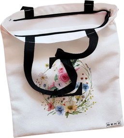 Sacosa de Panza pentru Cumparaturi, Geanta Tote, Cu litera Z in Coronita Florala, Cu fermoar, 38x34.5 cm, Alba, BEKZ®