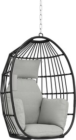 Scaun Suspendat Outsunny în Formă de Ou Fără Suport, Pliabil, cu Pernă Moale și Tetieră, Suport Pahar, Capacitate 120 kg, Gri Închis | Aosom Romania