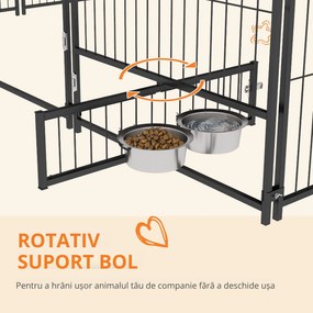 PawHut Tarc Câini din Metal cu Ușă pentru Bol, Padoc caine pentru Exterior cu Acoperiș  din țesătură Oxford, 211x211x151 cm, Negru | Aosom Romania