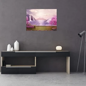 Tablou cu pomi roz cu lac (70x50 cm), în 40 de alte dimensiuni noi
