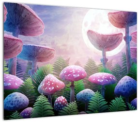 Tablou pe sticlă - Ciuperci sub lună plină (70x50 cm)