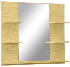 Kleankin Oglinda pentru perete dreptunghiulara cu 4 rafturi laterale si unul inferior din MDF si sticla, 80x12.5x70cm