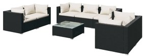 3102271 vidaXL Set mobilier de grădină cu perne, 8 piese, negru, poliratan