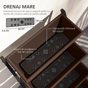 Outsunny Suport pentru Plante Vertical cu 5 Niveluri și 5 Ghivece cu Găuri de Drenaj, Suport din Oțel și Plastic, 55x63x120 cm, Maro | Aosom Romania