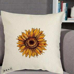 Perna Decorativa Floarea Soarelui Vibranta, 40x40 cm, Ecru, Husa Detasabila, Perna Inclusa, BEKZ®
