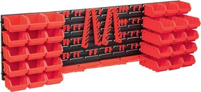 vidaXL Set cutii depozitare 80 piese cu panouri de perete, roșu&negru