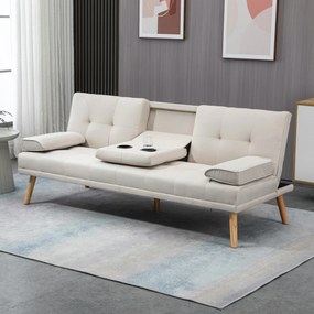 HOMCOM Canapea extensibila extensibila cu 3 locuri in stil scandinav, cu 2 cotiere detasabile si tapiterie, bej | Aosom Romania