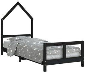 834566 vidaXL Cadru de pat pentru copii, negru, 80x200 cm, lemn masiv de pin