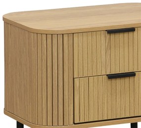 Noptiera Scandi cu 2 sertare culoarea lemn naturala cu picioare negre 57x42x50cm