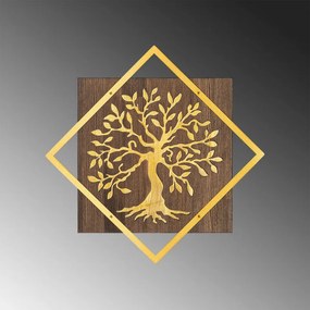Accesoriu Decorativ de Perete Tree v2, Auriu, Metal / Lemn