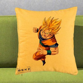 Perna Personalizata Dragon Ball Goku Super Saiyan 2 Lupta, 40x40 cm, Galben, Husa Detasabila, Perna Inclusa, BEKZ®