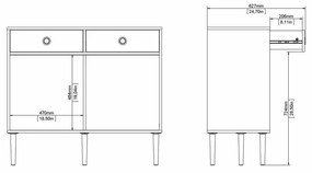 Bufet cu 2 sertare in decor de stejar Culoare alb, ELISEO