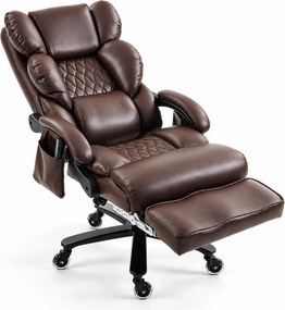Aurelio Relax — Scaun directorial tip fotoliu, Masaj în 8 puncte, Încălzire, Reclinare 90°–155°, Suport pentru picioare, Cotiere capitonate, Piele ecologică PU, Maro