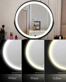 Set Bianca, Masă de toaletă pentru machiaj cu oglindă iluminată LED, control touch, taburet tapitat, 80x40x78 cm, Gri/Negru