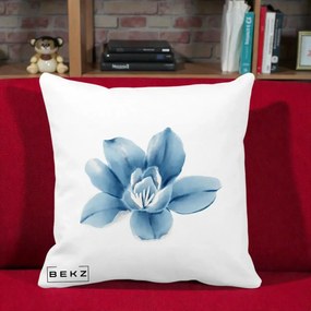 Perna Decorativa Magnolie Albastra Acuarela, 40x40 cm, Alba Mata, Husa Detasabila, Perna Inclusa, BEKZ®