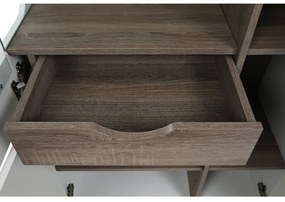 Vitrină, albă strălucitoare HG/stejar sonoma închis, LYNATET TYP 05